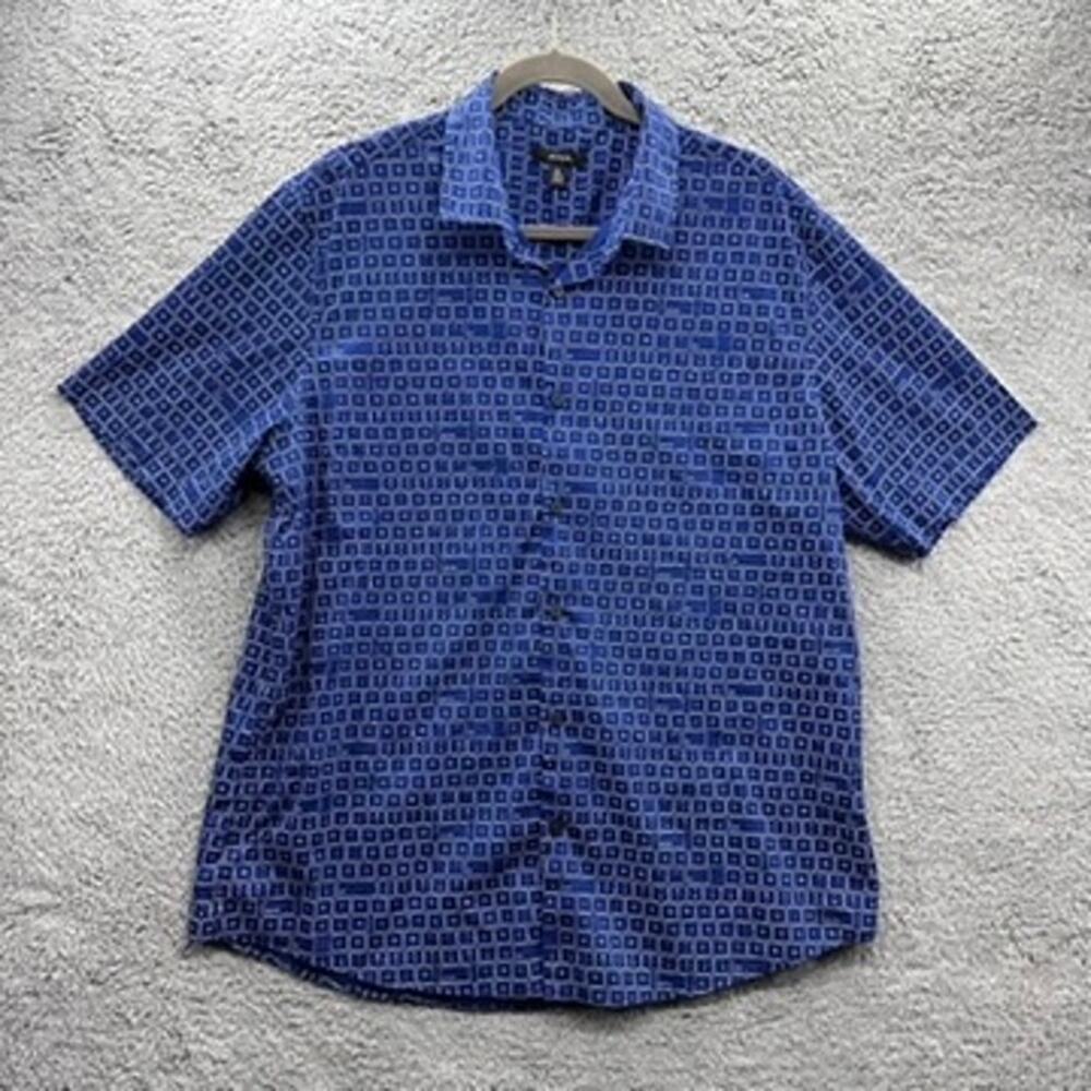 Alfani Men's XL Short Sleeve Button Up Computer Keyboard Shirt Unique Casual EUC